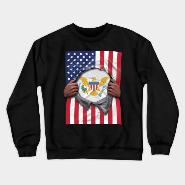 Virgin Islands Flag American Flag Ripped - Gift for Virgin Islander From Virgin Islands Crewneck Sweatshirt by Country Flags